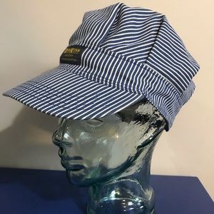 Vintage OshKosh Railroad Conductor striped hat Made in USA SnapBack